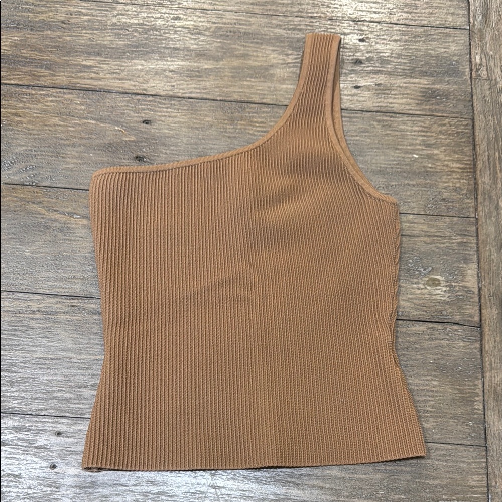 Babaton Aritzia Tan Ribbed One Shoulder Tank Top